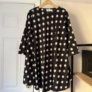 NORBLACK NORWHITE dot tribal print boat neck long sleeve lagenlook mini dress